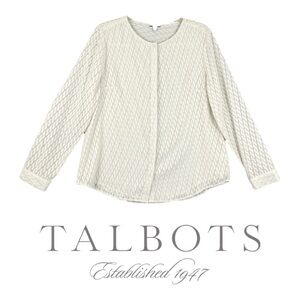 Talbots Sheer Cream Ivory White Chain Textured Top Lightweight Button Up Sz 8